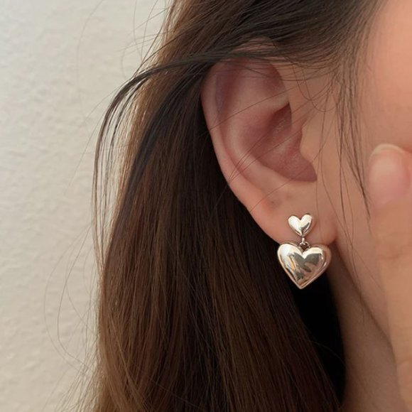 Jewelry - 925 Sterling Silver Heart Huggie Drop Stud Earrings